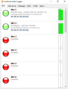 mAirList screenshot: Audiologger main