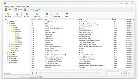 mAirList screenshot: Dblibrary