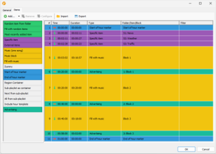mAirList screenshot: Hourtemplate