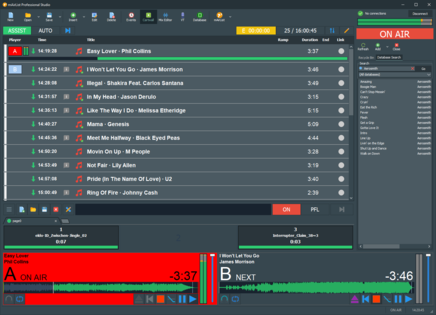 mAirList screenshot: Mainwindow dark